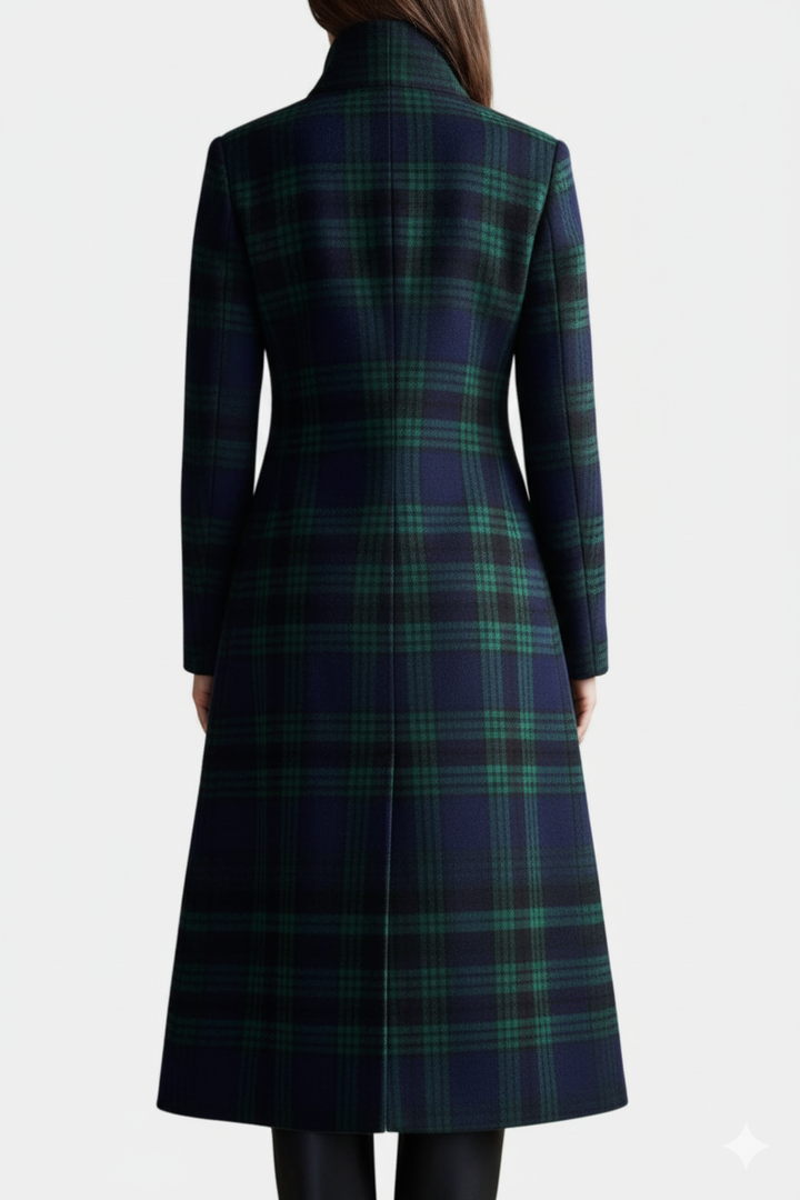Women's Classic Plaid Structured Long Coat