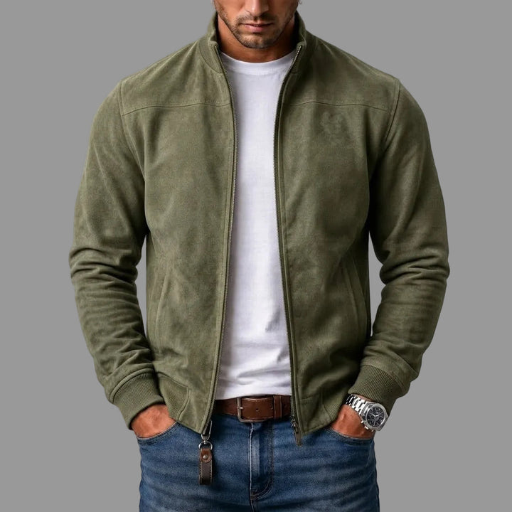 Men’s Faux Suede High Collar Bomber Jacket