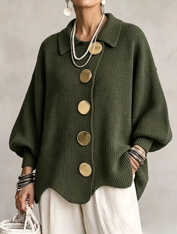 Women's Oversized Heavyweight Knit Lantern Sleeve Cardigan - Green