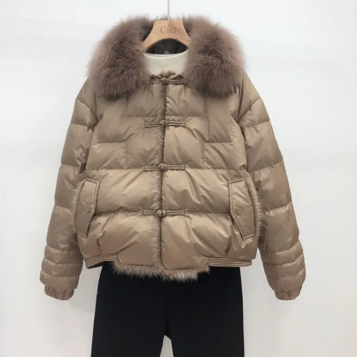 Women's Cropped Puffer Jacket with Faux Fur Collar