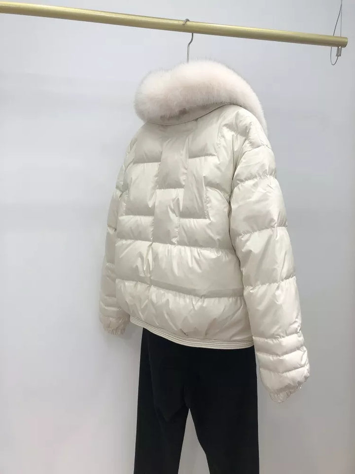 Women's Cropped Puffer Jacket with Faux Fur Collar