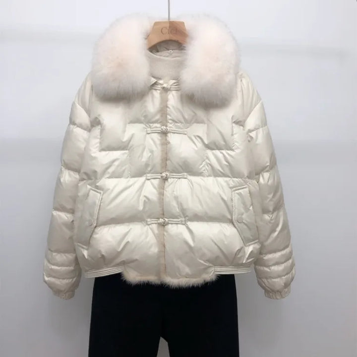 Women's Cropped Puffer Jacket with Faux Fur Collar