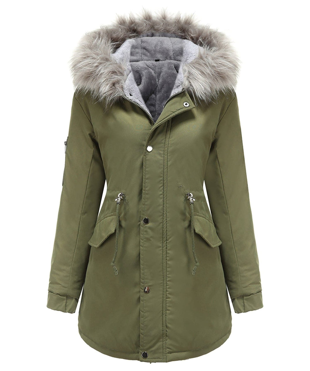 Women's Faux Fur Hooded Fleece-Lined Parka - Green