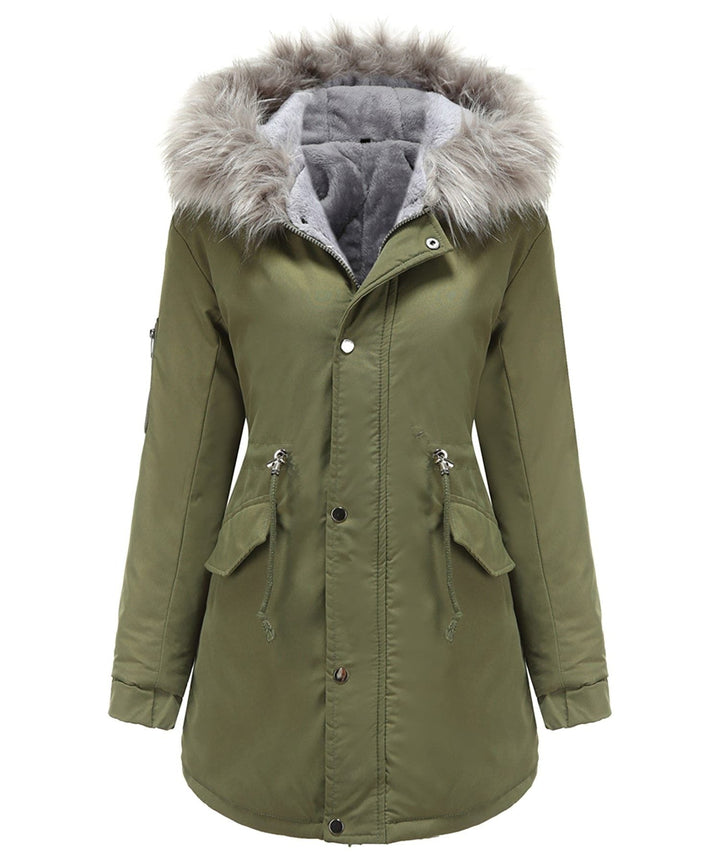 Women's Faux Fur Hooded Fleece-Lined Parka - Green