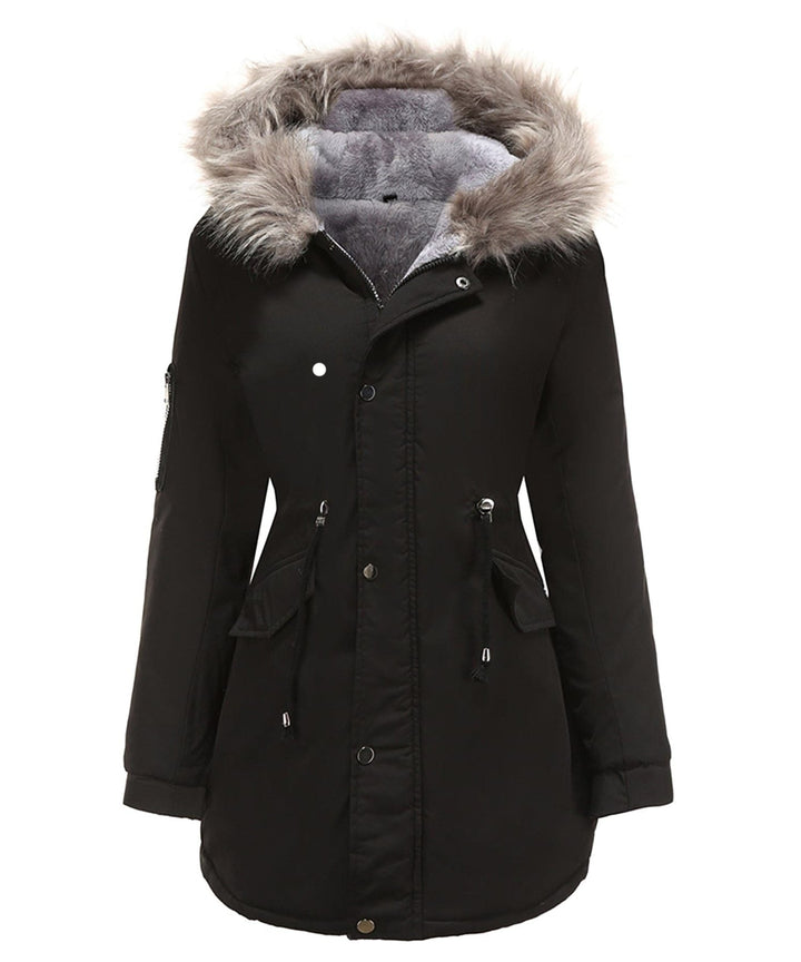 Women's Faux Fur Hooded Fleece-Lined Parka - Black