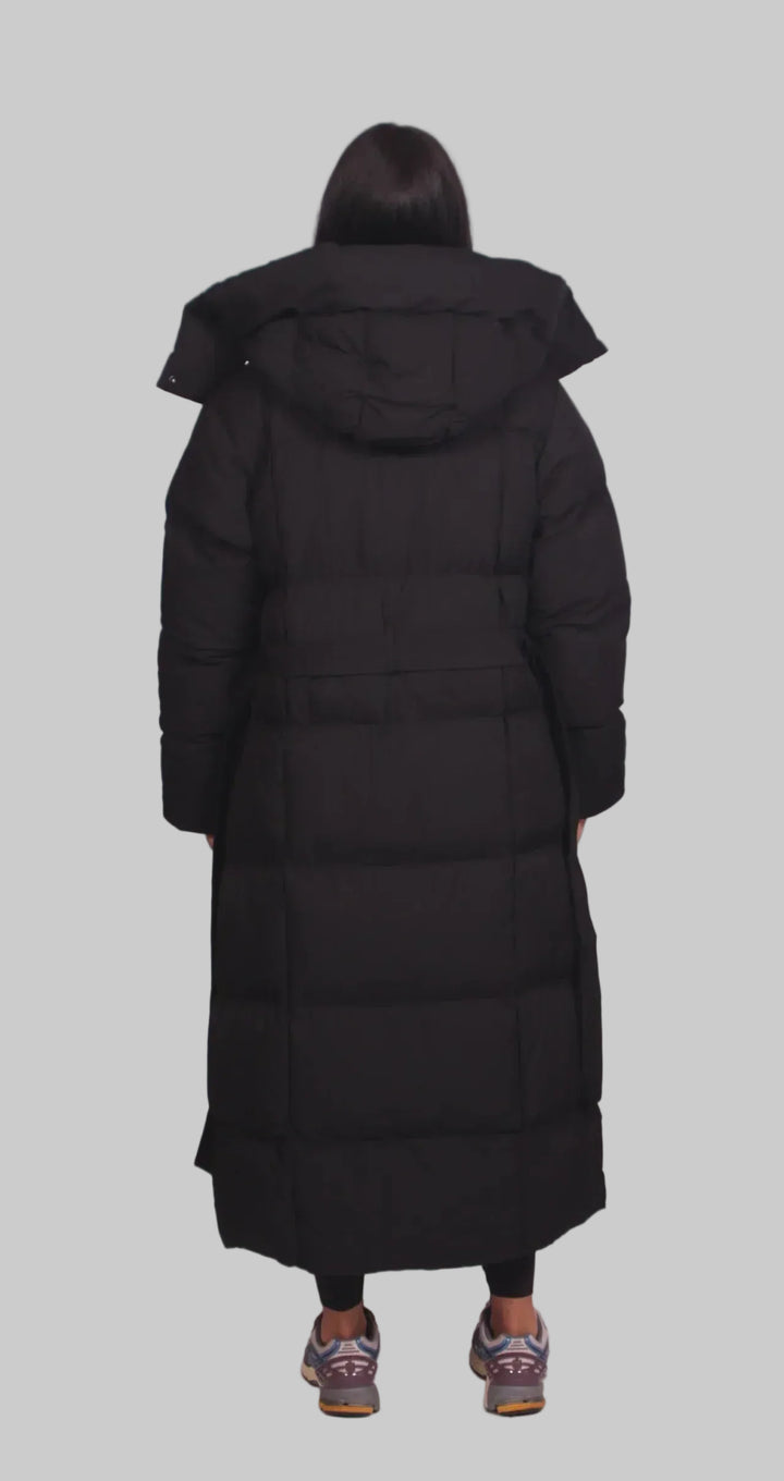 Women's Water-Resistant Long Belted Puffer Coat