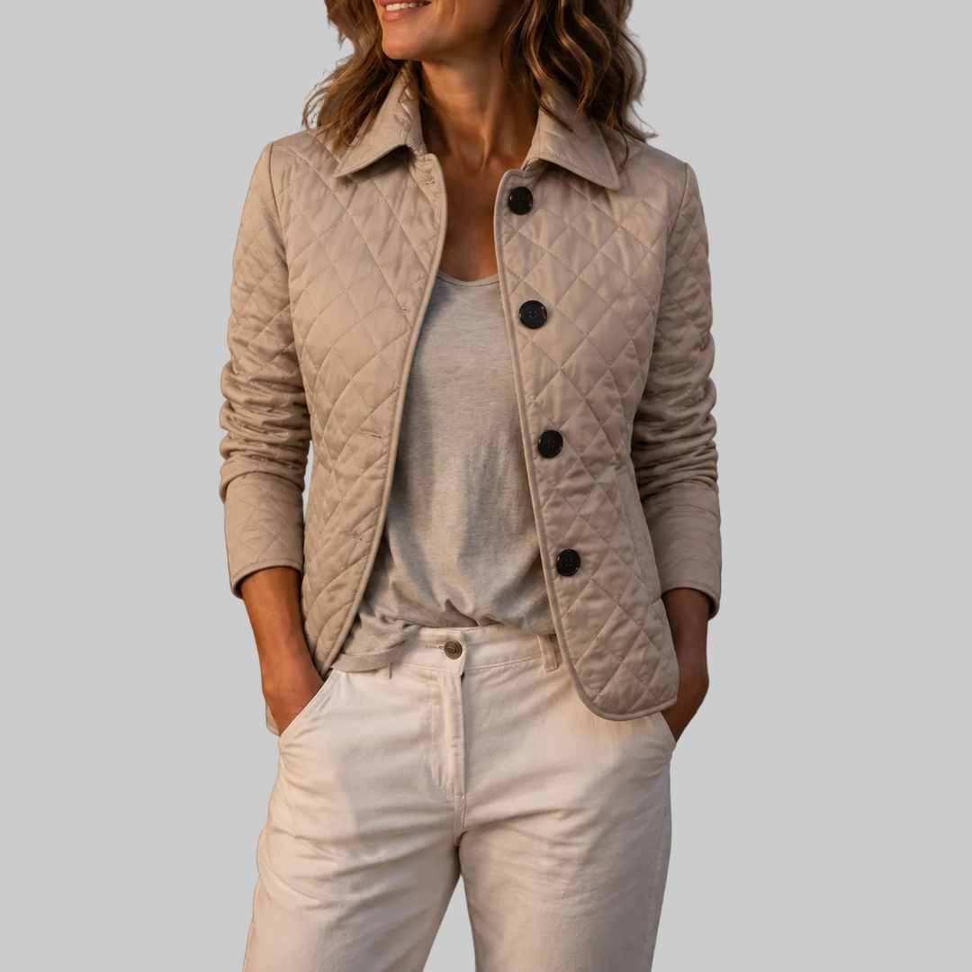 Women's Cotton-Polyester Quilted Jacket with High Collar