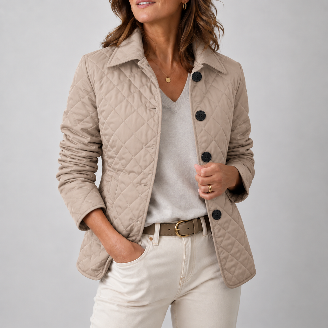 Women's Cotton-Polyester Quilted Jacket with High Collar