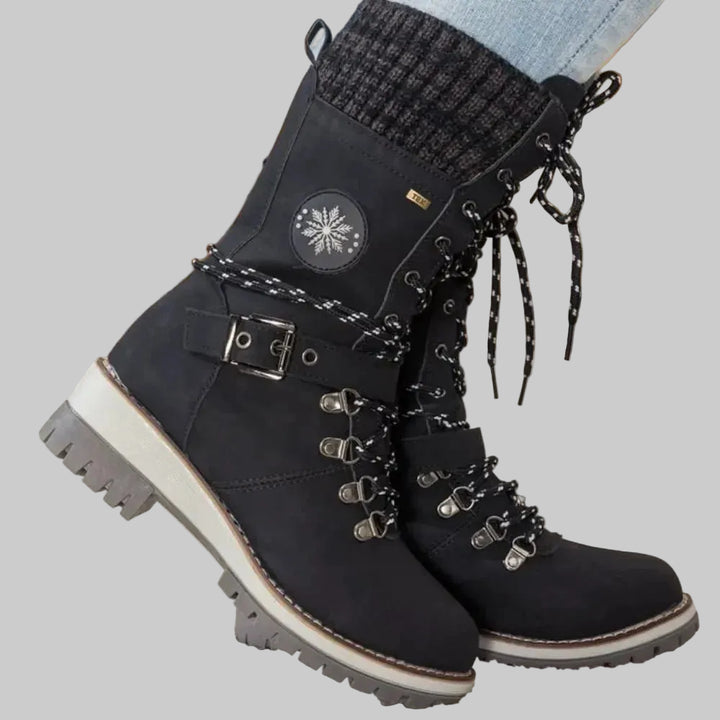 Women's Insulated Mid-Calf Winter Boots with Lace-Up Front, Side Zip and Knitted Cuff