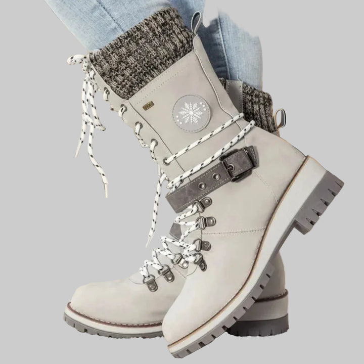 Women's Insulated Mid-Calf Winter Boots with Lace-Up Front, Side Zip and Knitted Cuff