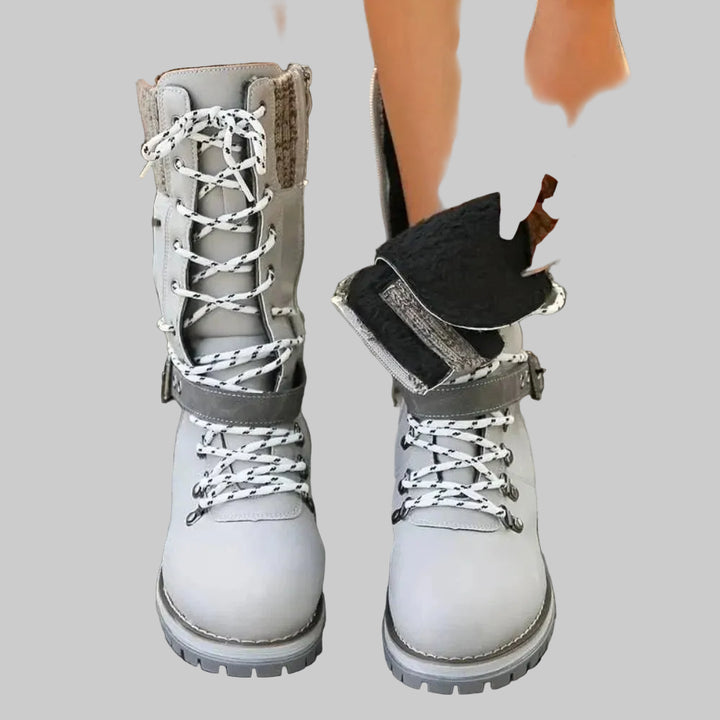 Women's Insulated Mid-Calf Winter Boots with Lace-Up Front, Side Zip and Knitted Cuff