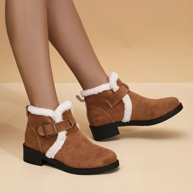 Women's Faux-Fur Cuff Suede-Look Ankle Boots - Brown