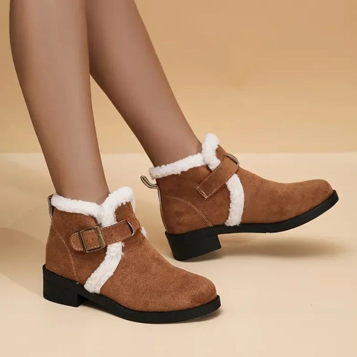 Women's Faux-Fur Cuff Suede-Look Ankle Boots - Brown
