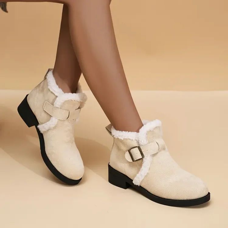 Women's Faux-Fur Cuff Suede-Look Ankle Boots - Beige