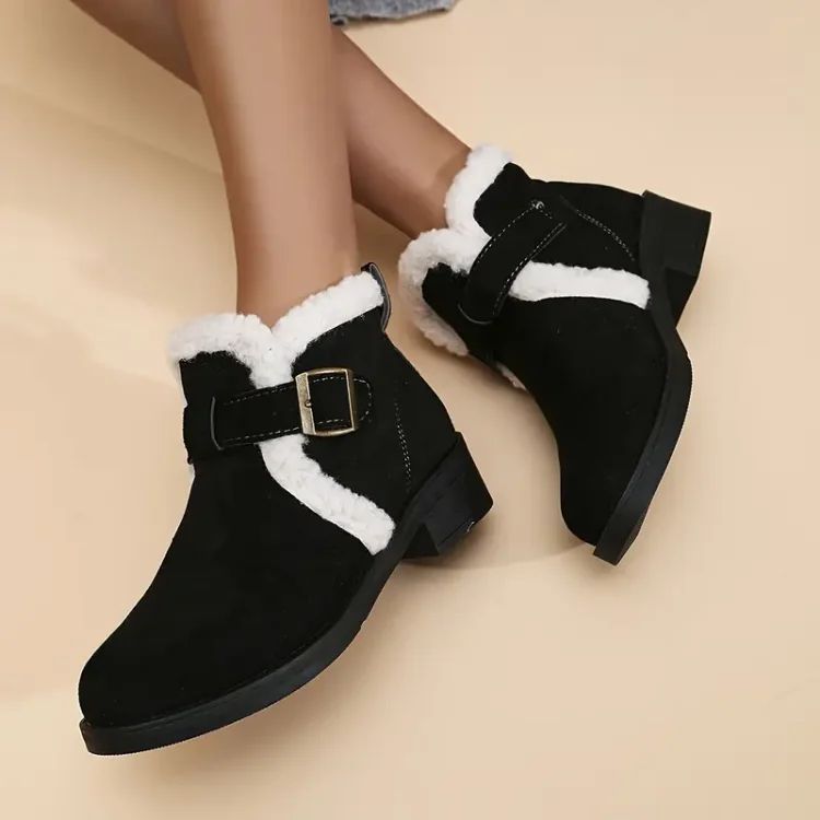 Women's Faux-Fur Cuff Suede-Look Ankle Boots - Black