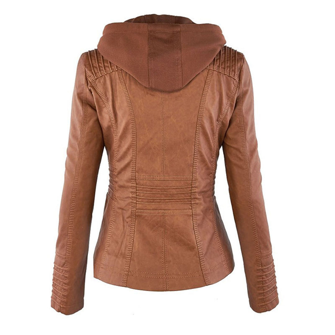 Hooded Biker Jacket with Zipped Pockets and Shaped Waist