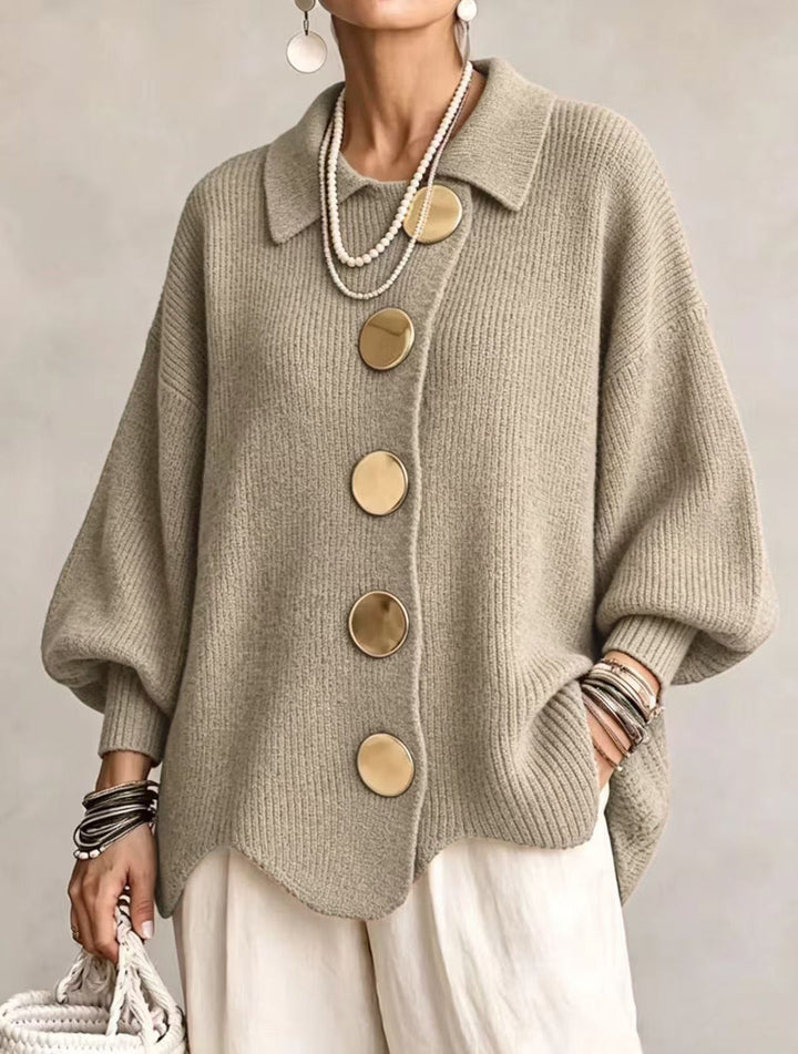 Women's Oversized Heavyweight Knit Lantern Sleeve Cardigan - Khaki