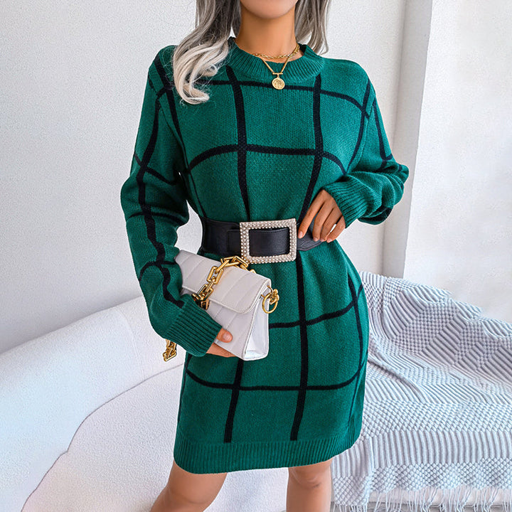 Women's Loose-Fit Checked Knit Dress