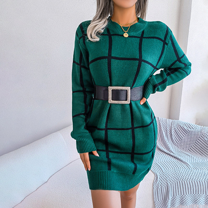 Women's Loose-Fit Checked Knit Dress