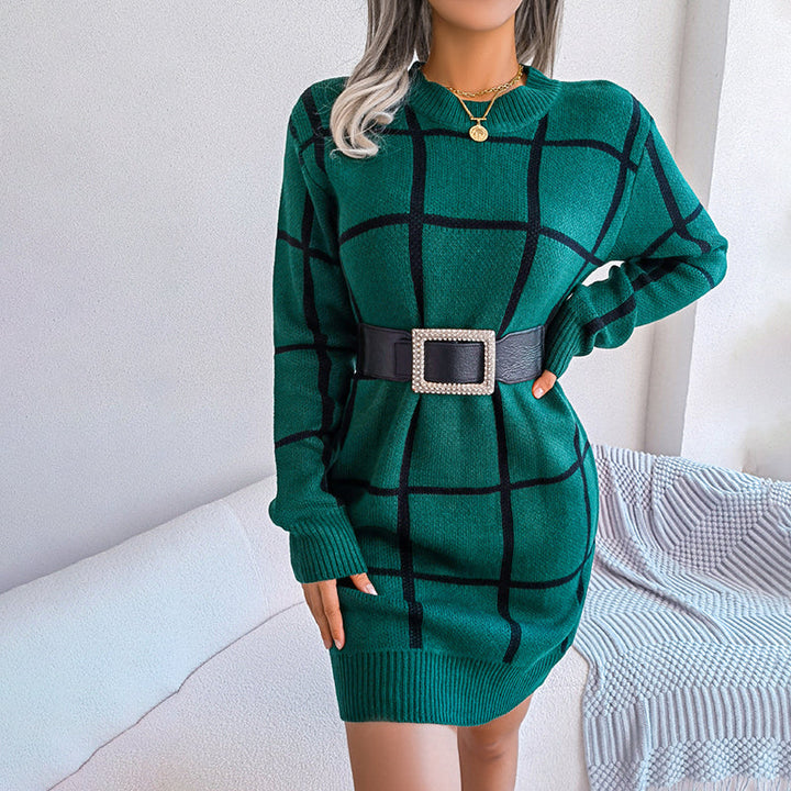 Women's Loose-Fit Checked Knit Dress