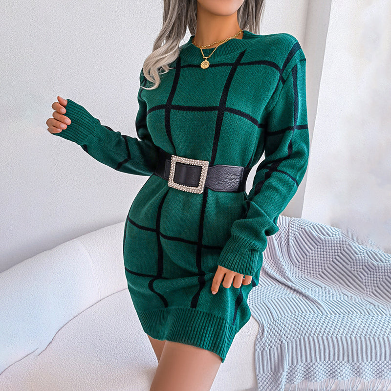 Women's Loose-Fit Checked Knit Dress