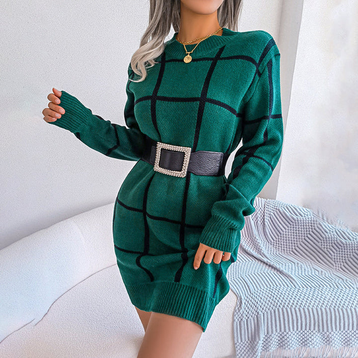 Women's Loose-Fit Checked Knit Dress