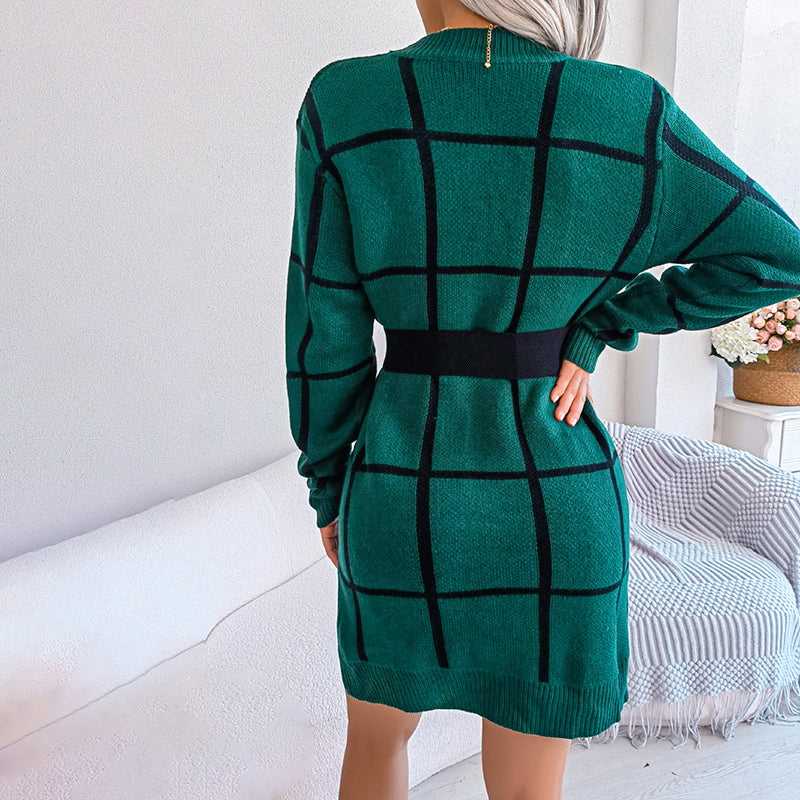 Women's Loose-Fit Checked Knit Dress
