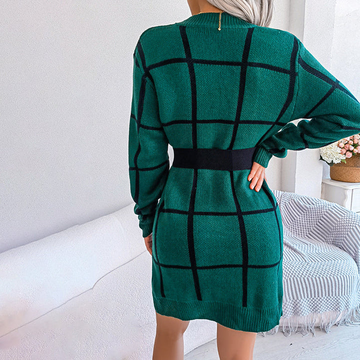 Women's Loose-Fit Checked Knit Dress