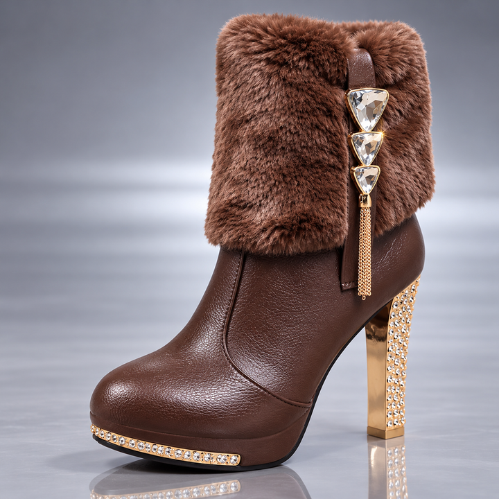 Women's Crystal-Embellished Fur-Trim Stiletto Ankle Boots
