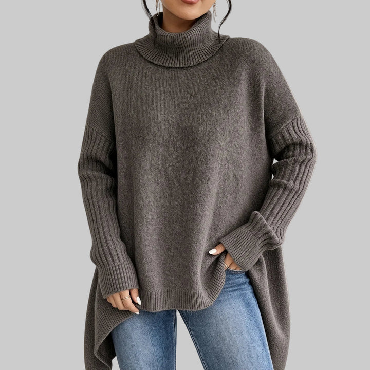 Oversized Roll Neck Knitted Jumper with Asymmetric Hem