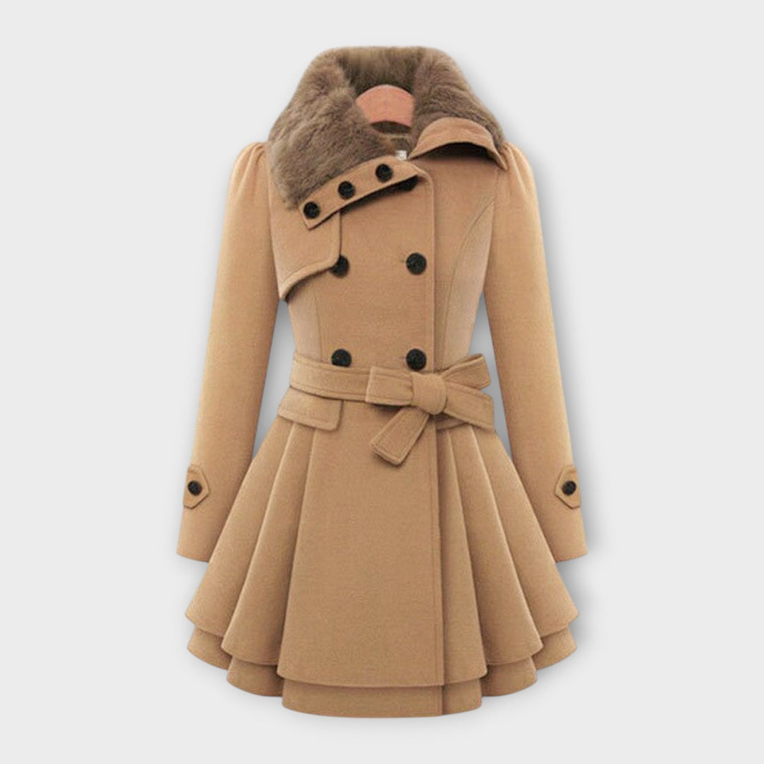 Women's Belted Coat with Faux Fur Collar