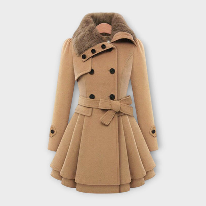 Women's Belted Coat with Faux Fur Collar
