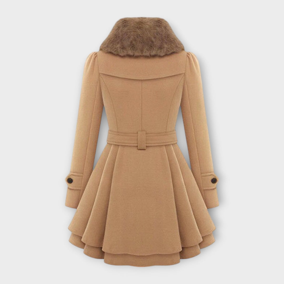 Women's Belted Coat with Faux Fur Collar
