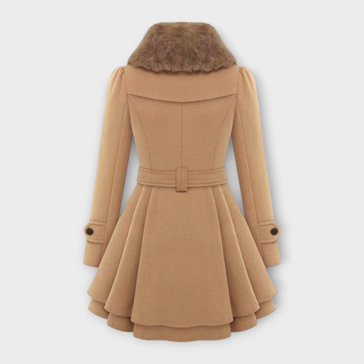 Women's Belted Coat with Faux Fur Collar