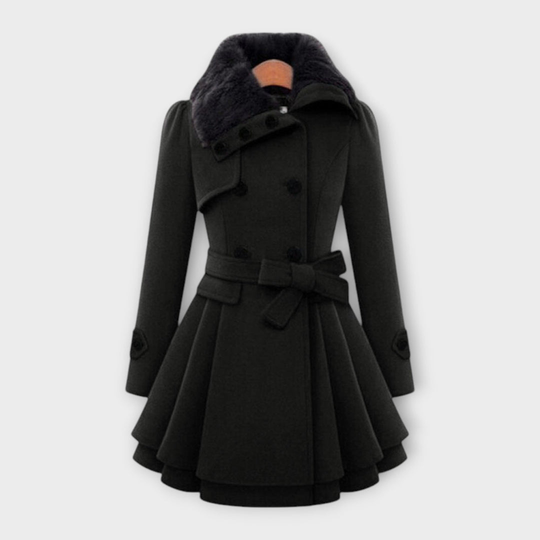 Women's Belted Coat with Faux Fur Collar