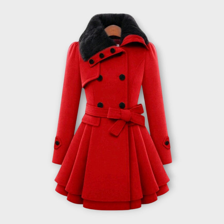 Women's Belted Coat with Faux Fur Collar