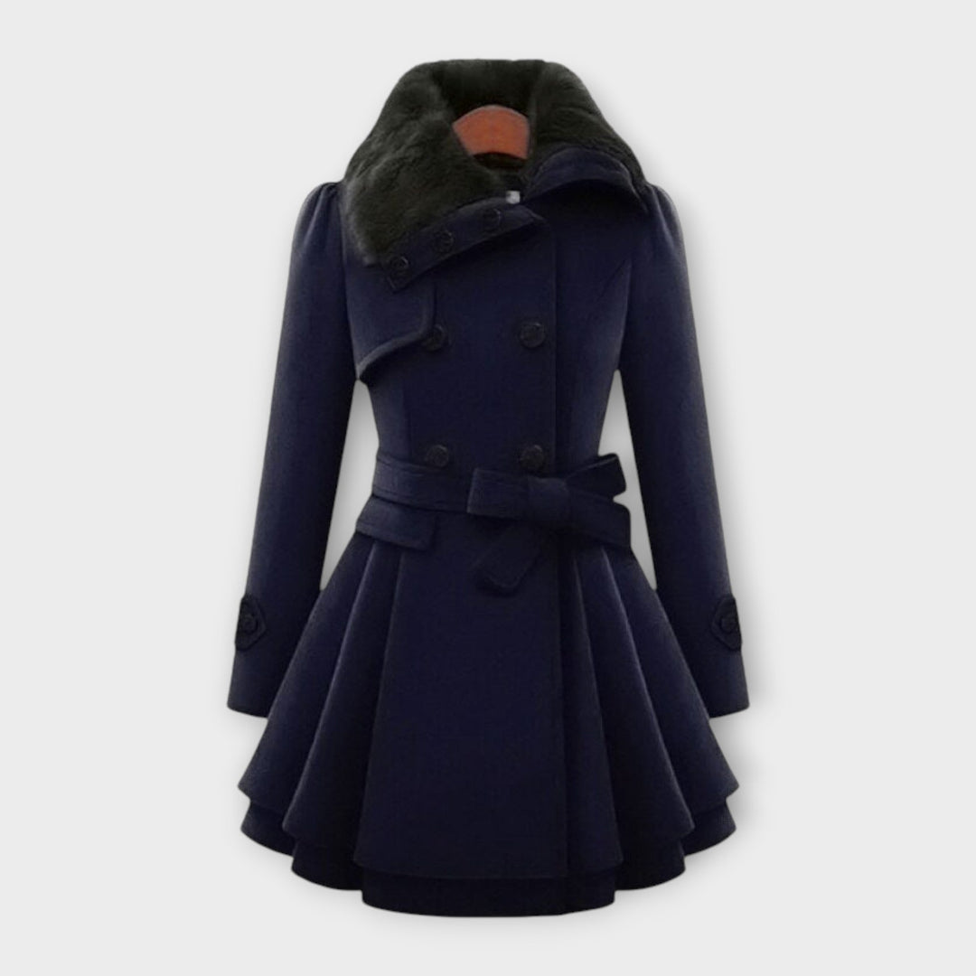 Women's Belted Coat with Faux Fur Collar