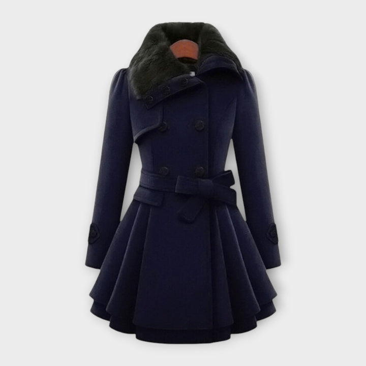Women's Belted Coat with Faux Fur Collar