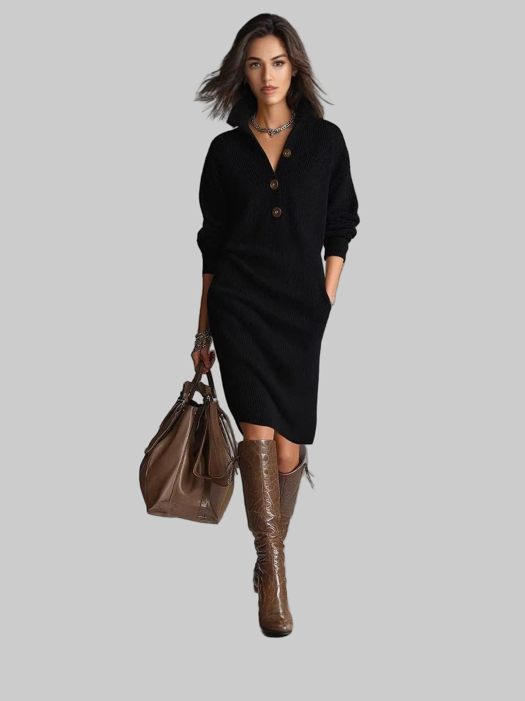 Relaxed Button-Up Jumper Dress