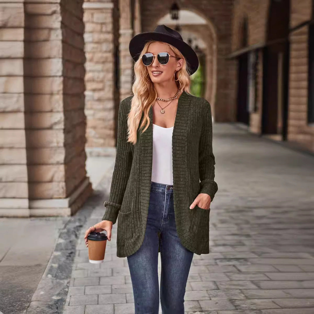 Women's Longline Open-Front Cardigan with Patch Pockets