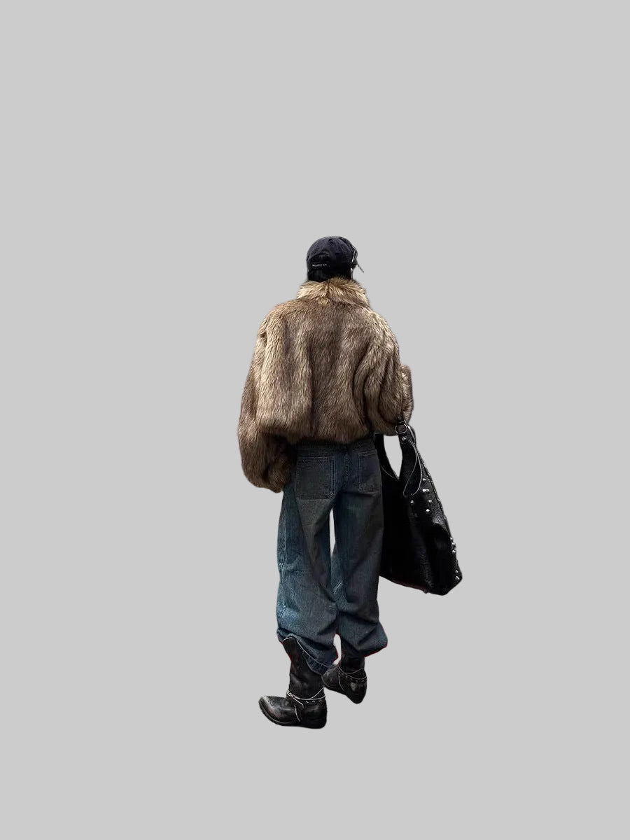 Women's Faux Fur Hooded Jacket with Toggle Closures