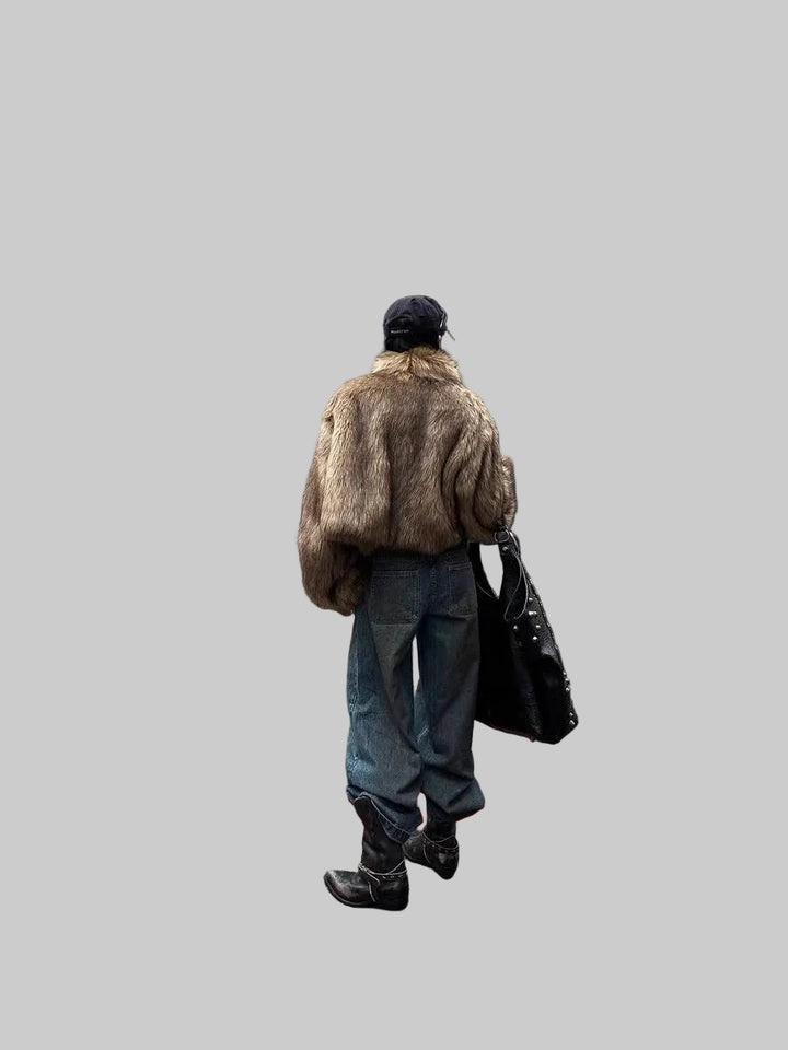 Women's Faux Fur Hooded Jacket with Toggle Closures