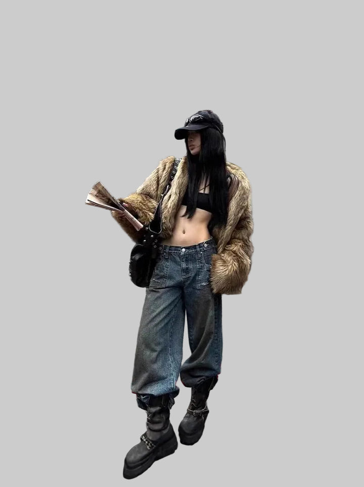 Women's Faux Fur Hooded Jacket with Toggle Closures