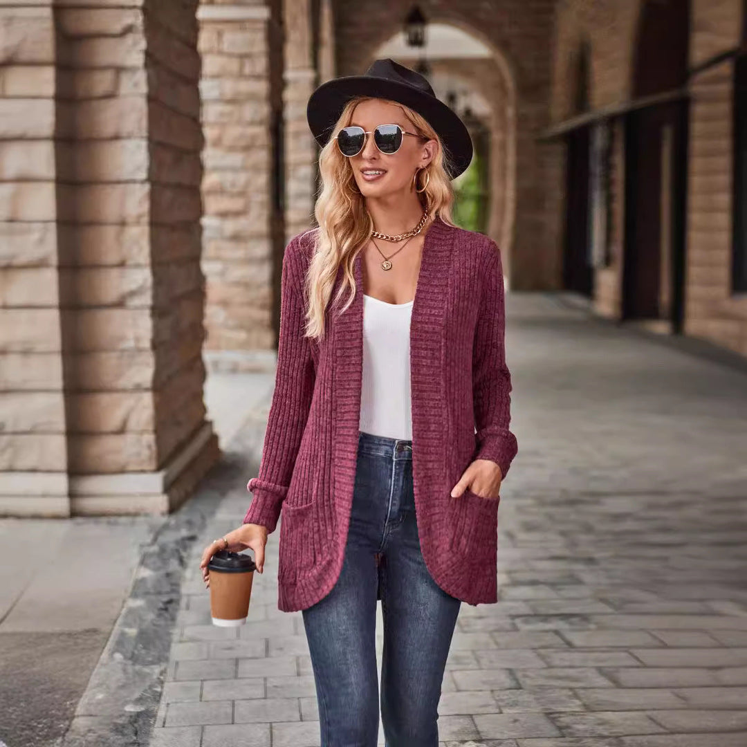Women's Longline Open-Front Cardigan with Patch Pockets