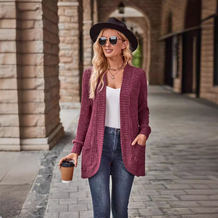 Women's Longline Open-Front Cardigan with Patch Pockets