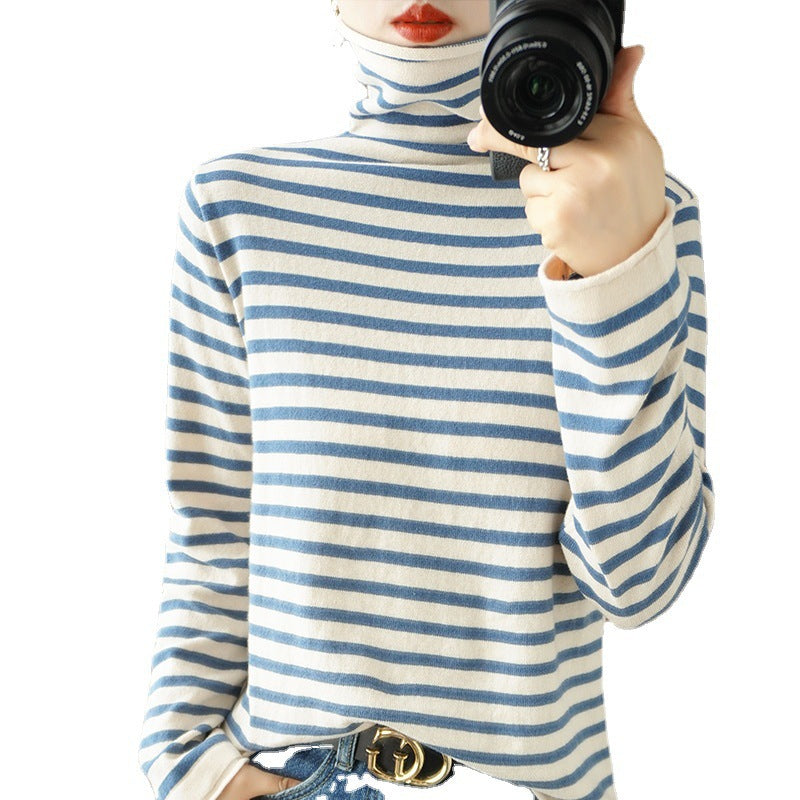 Women's Striped Fine-Knit Turtleneck Jumper
