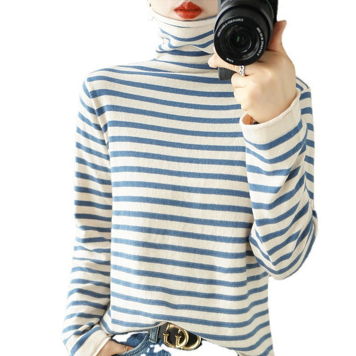 Women's Striped Fine-Knit Turtleneck Jumper