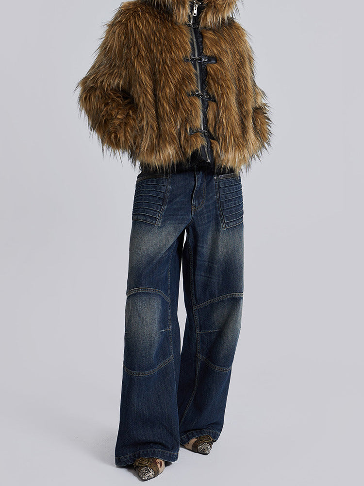 Women's Faux Fur Hooded Jacket with Toggle Closures