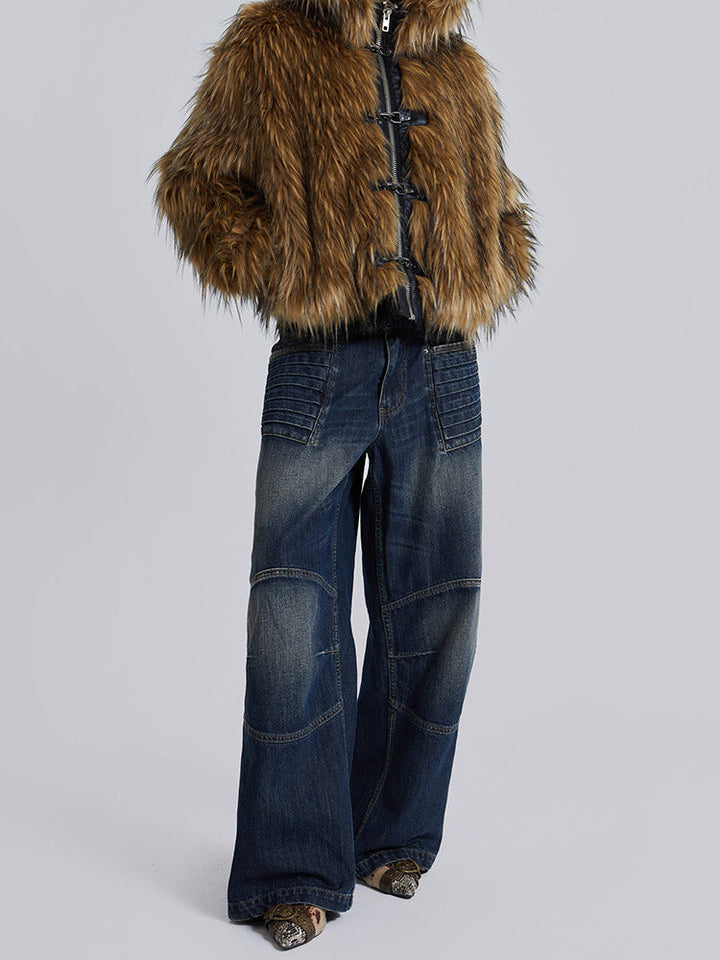 Women's Faux Fur Hooded Jacket with Toggle Closures