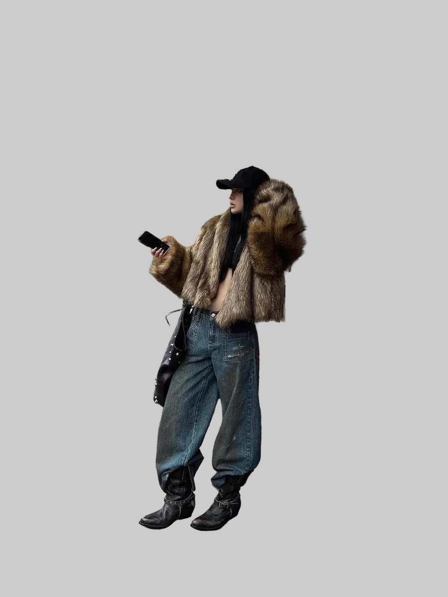 Women's Faux Fur Hooded Jacket with Toggle Closures